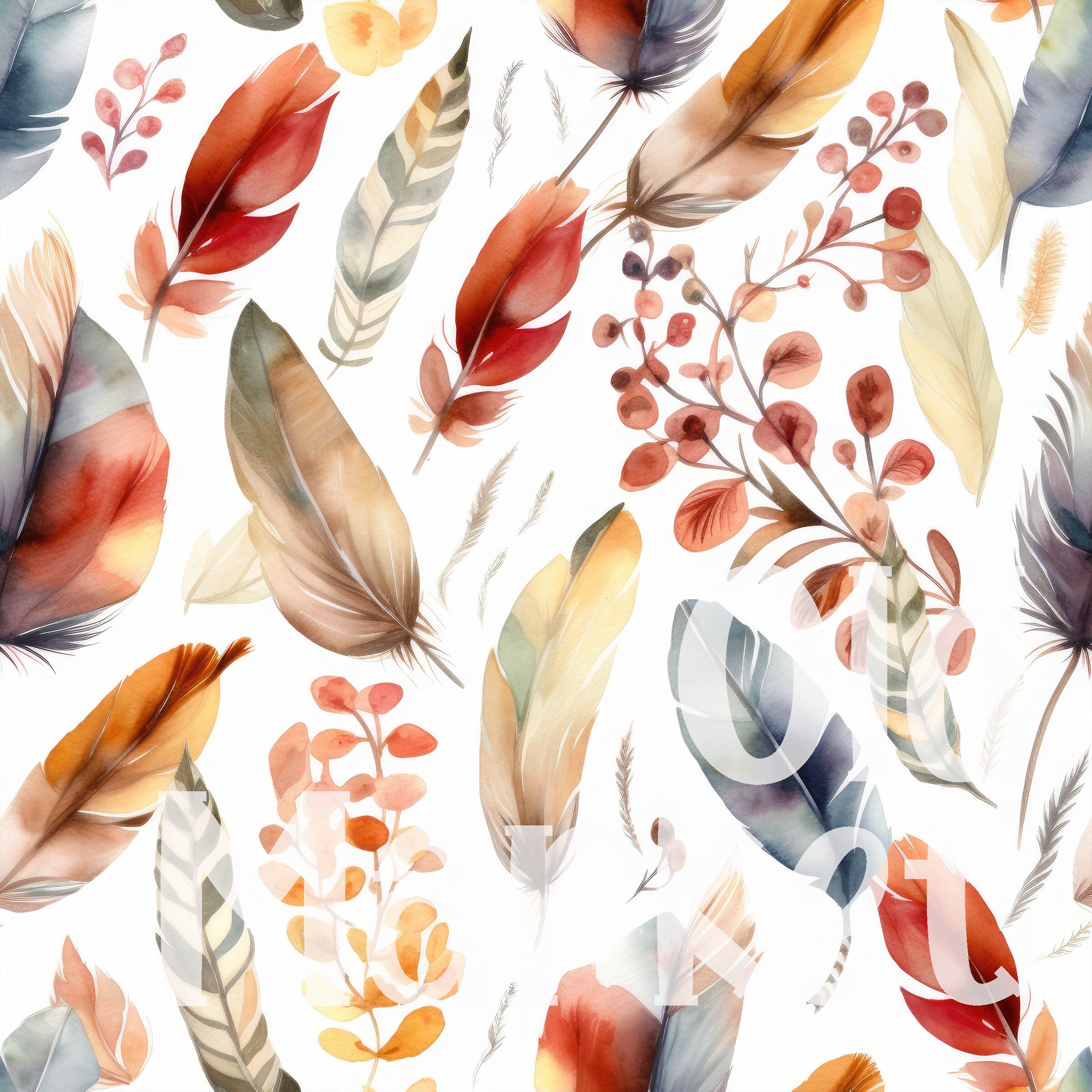 Watercolor Boho Feathers SEAMLESS Patterns - Boho Feathers Digital ...