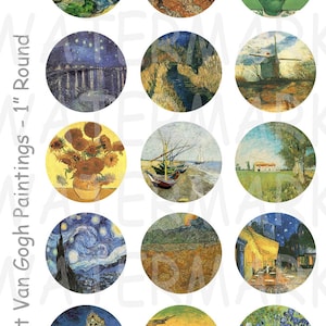 Vincent Van Gogh Magnet Set 6-piece Glass Magnets Set 1 Round
