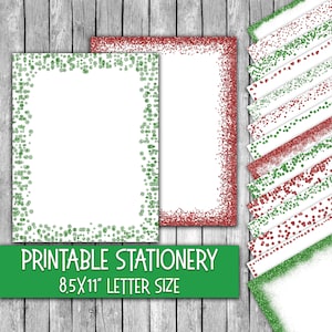 Papelería navideña imprimible - Papel de carta navideño con purpurina verde y roja - Membretes - 16 diseños - 8,5 x 11 pulgadas - Uso comercial