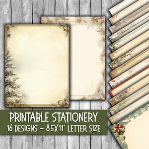Carta da lettere vintage invernale stampabile - Carta da lettere natalizia - Intestazioni - 16 design - 8,5 x 11 pollici - Uso commerciale