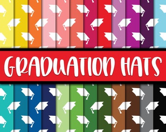 Graduation Digital Paper - Colorful Graduation Hats Backgrounds -  24 Colors - 12in x 12in - Commercial Use -  INSTANT DOWNLOAD