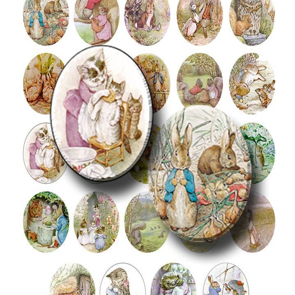 Beatrix Potter Illustrationen - digitale Collage Blatt - 30x40mm ovale - sofortiger DOWNLOAD