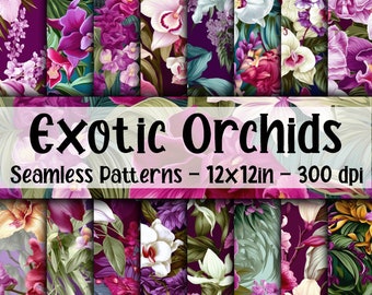 Exotic Orchids SEAMLESS Patterns - Purple Orchids Digital Paper - 16 Designs - 12x12in - Commercial Use - Exotic Orchids Patterns