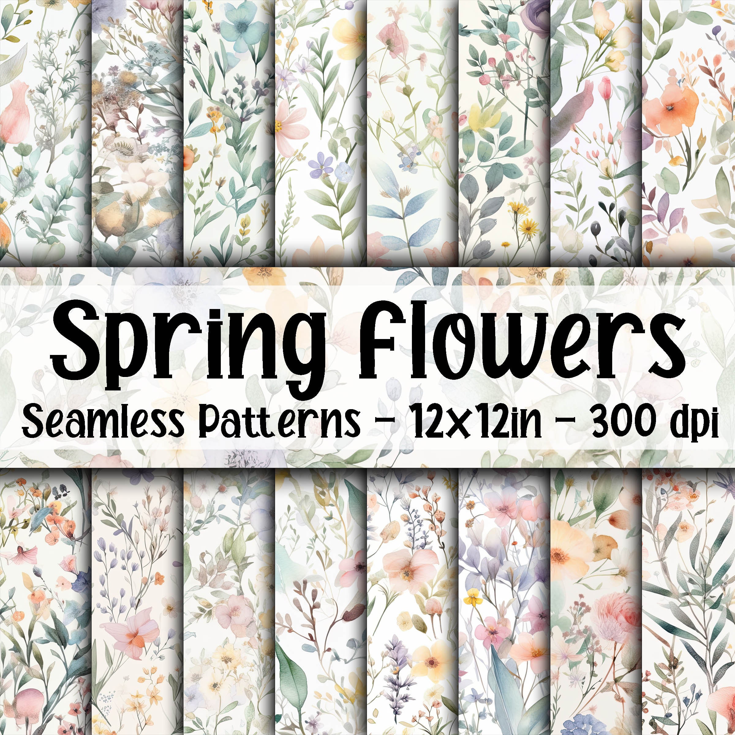 Spring Flowers SEAMLESS Patterns - Watercolor Flowers Digital Paper ...