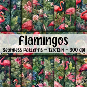 Watercolor Flamingos SEAMLESS Patterns - Pink Flamingo Digital Paper - 16 Designs - 12x12in - Commercial Use - Flamingo Patterns