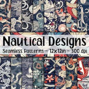 Papier numérique nautique - sans couture - motifs nautiques - 16 modèles - 12 x 12 po - usage commercial - sublimation nautique