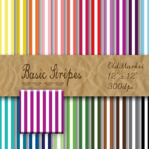 Basic Stripes Digital Paper - Colorful Striped Design Backgrounds -  24 Colors - 12in x 12in - Commercial Use -  INSTANT DOWNLOAD