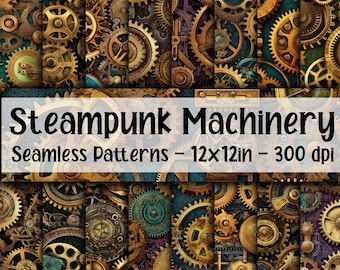 Steampunk Machinery SEAMLESS Patterns - Steampunk Digital Paper - 16 Designs - 12x12in - Commercial Use - Steampunk Patterns