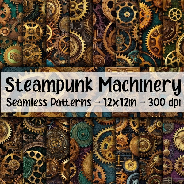 Steampunk Machinery SEAMLESS Patterns - Steampunk Digital Paper - 16 Designs - 12x12in - Commercial Use - Steampunk Patterns