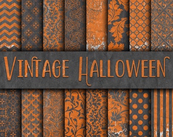 Cyfrowe papiery vintage na Halloween – dekoracyjne tła na Halloween – 16 wzorów – 12 x 12 cali – do użytku komercyjnego – natychmiastowe pobranie