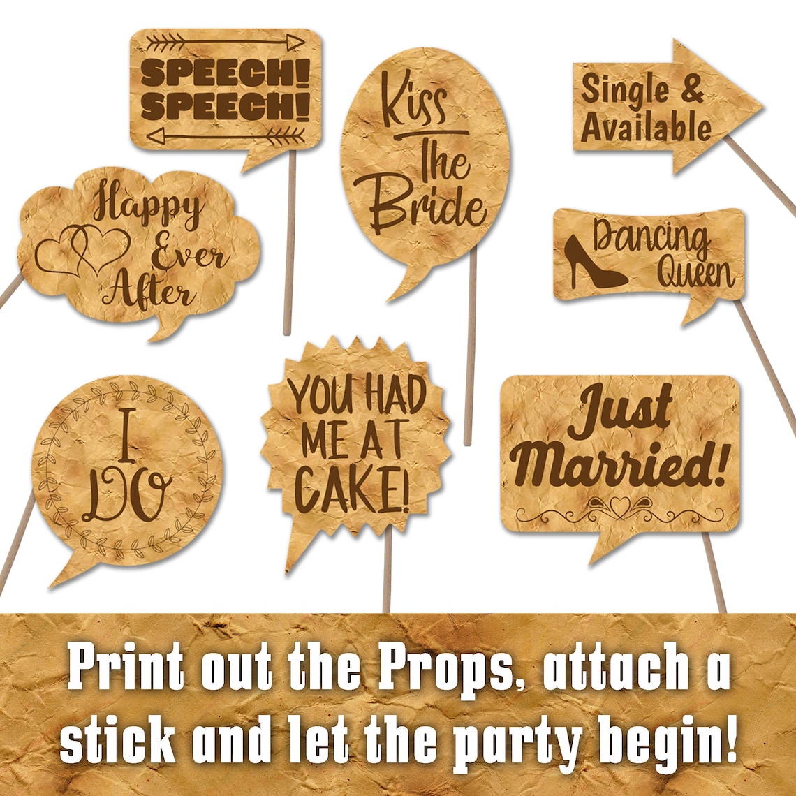 Wedding Photo Booth Prop Signs and Decorations - Vintage Paper Wedding ...