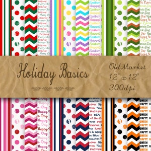Papel digital Holiday Basics - Natal, Halloween, Dia dos Namorados, Páscoa - 24 cores - 12 pol x 12 pol - Uso comercial - DOWNLOAD INSTANTÂNEO