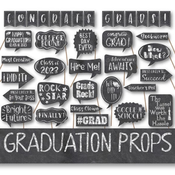 Graduation Photo Booth Props and Decorations - Printable 2023 Photo Prop Signs - Over 50 Images- School Party Printables - Graduation Banner