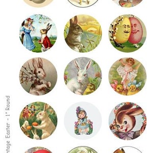 Pâques vintage - feuille de collage numérique 4 x 6 - cercles ronds de 1 pouce - TÉLÉCHARGEMENT IMMÉDIAT