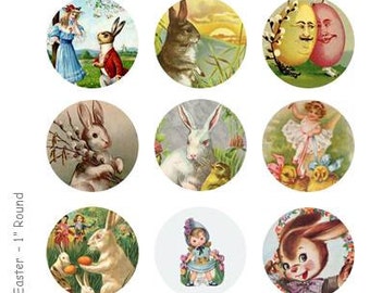 Vintage Easter - 4 x 6 Digital Collage Sheet  - 1 inch Round Circles - INSTANT DOWNLOAD