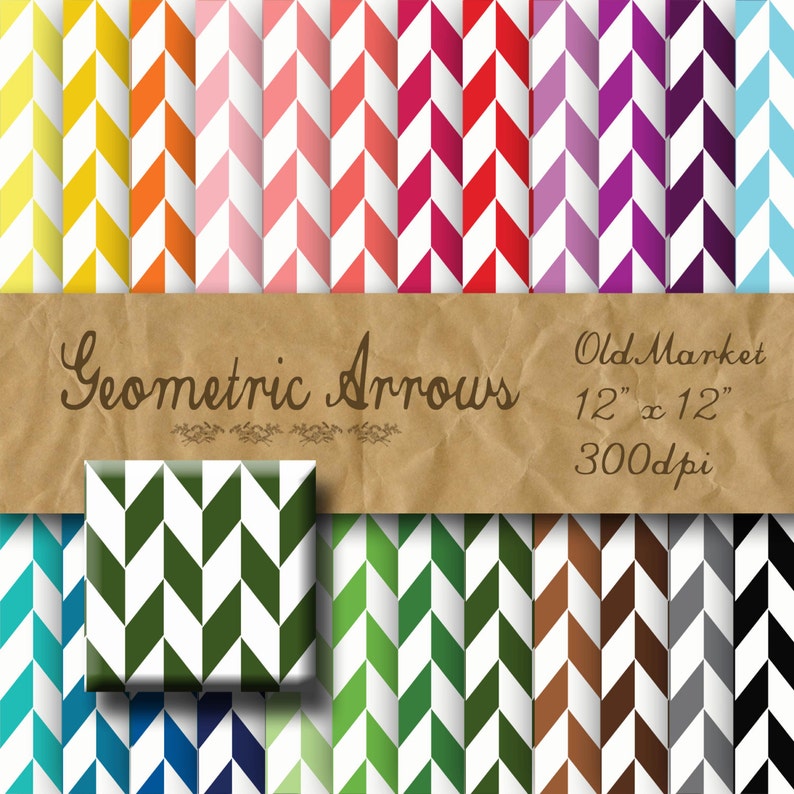 Geometric Arrows Digital Paper - Colorful Arrow Backgrounds - 24 Colors ...
