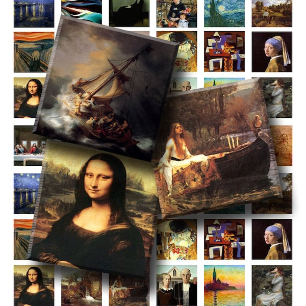 Famous Paintings - Digital Collage Sheet  - 1 inch (1 x 1)  - INSTANT DOWNLOAD