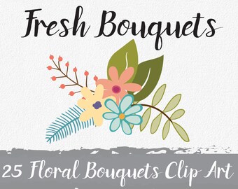 Fresh Bouquets - Wedding Flower Bouquets Clip Art - Commercial Use Vector Clipart - 25 Images in PNG and EPS format  - INSTaNT DOWNLoAd