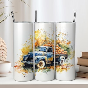 Fall Truck and Pumpkins 20 oz Skinny Tumbler Sublimation Design - Instant Digital Download PNG - Cute Fall Tumbler Wrap, Autumn tumbler