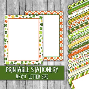 Papelería imprimible para el Día de San Patricio - Lindo papel para cartas del Día de San Patricio - Membretes - 16 diseños - 8,5 x 11 pulgadas - Uso comercial