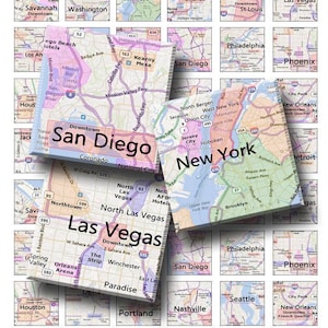 Mapas de ciudades - Hoja de collage digital - 1 pulgada (1 x 1) - DESCARGA INMEDIATA