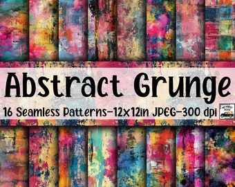 Abstract Grunge SEAMLESS Patterns - Abstract Grunge Digital Paper - 16 Designs - 12x12in - Commercial Use - Colorful Grunge Patterns
