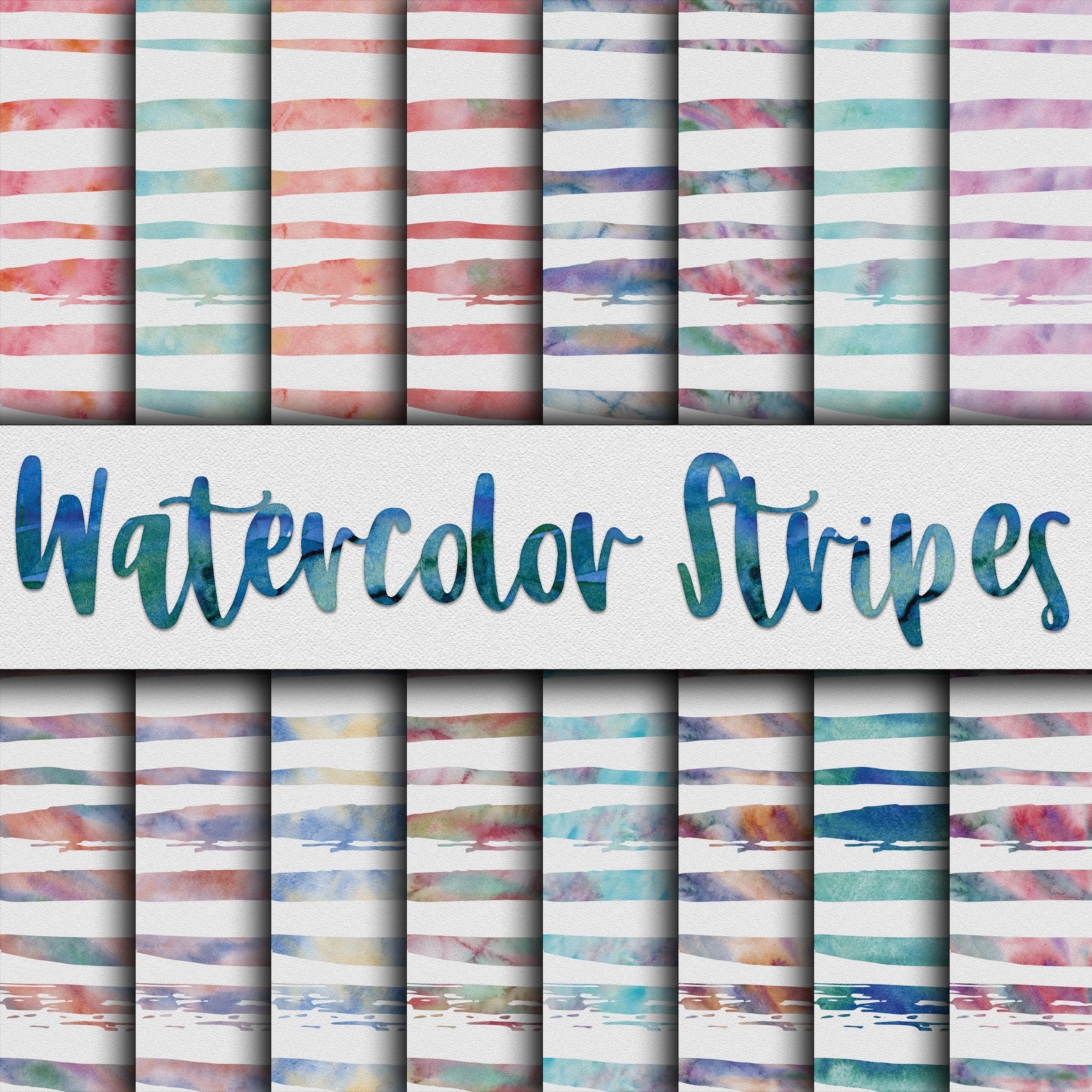 Watercolor Stripes Digital Paper Textures - Watercolor Backgrounds - 16 ...
