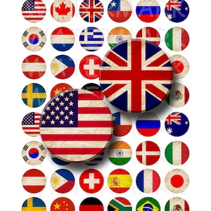 World Flags - Digital Collage Sheet  - 1 inch Round Circles - INSTANT DOWNLOAD