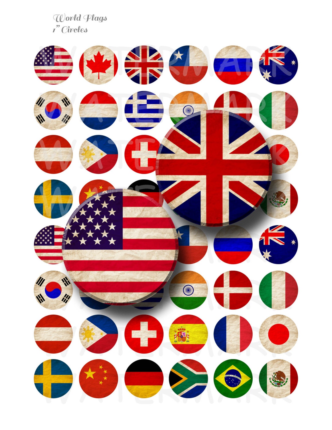 World Flags Digital Collage Sheet 1 inch Round Circles Etsy