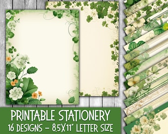 Printable Vintage St. Patrick's Day Stationery - St Patricks Day Letter Paper - Letterheads -  16 Designs - 8.5in x 11in - Commercial Use