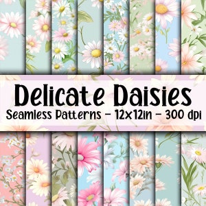 Marguerites délicates motifs sans couture - papier numérique marguerite blanche - 16 modèles - 30 x 30 cm - usage commercial - motifs marguerites