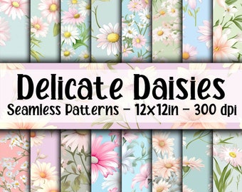 Delicate Daisies SEAMLESS Patterns - White Daisy Digital Paper - 16 Designs - 12x12in - Commercial Use - Daisy Patterns