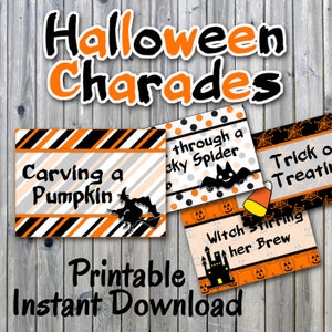 Halloween Charades Party Game Printable - PDF Printable - 32 Different Charade Prompts on Decorative Cards - INSTANT DOWNLOAD