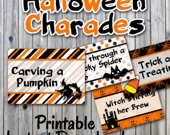 Halloween Charades Party Game Printable - PDF Printable - 32 Different Charade Prompts on Decorative Cards - INSTANT DOWNLOAD