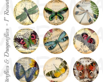 Butterflies and Dragonflies Digital Collage Sheet 1 Inch | Etsy