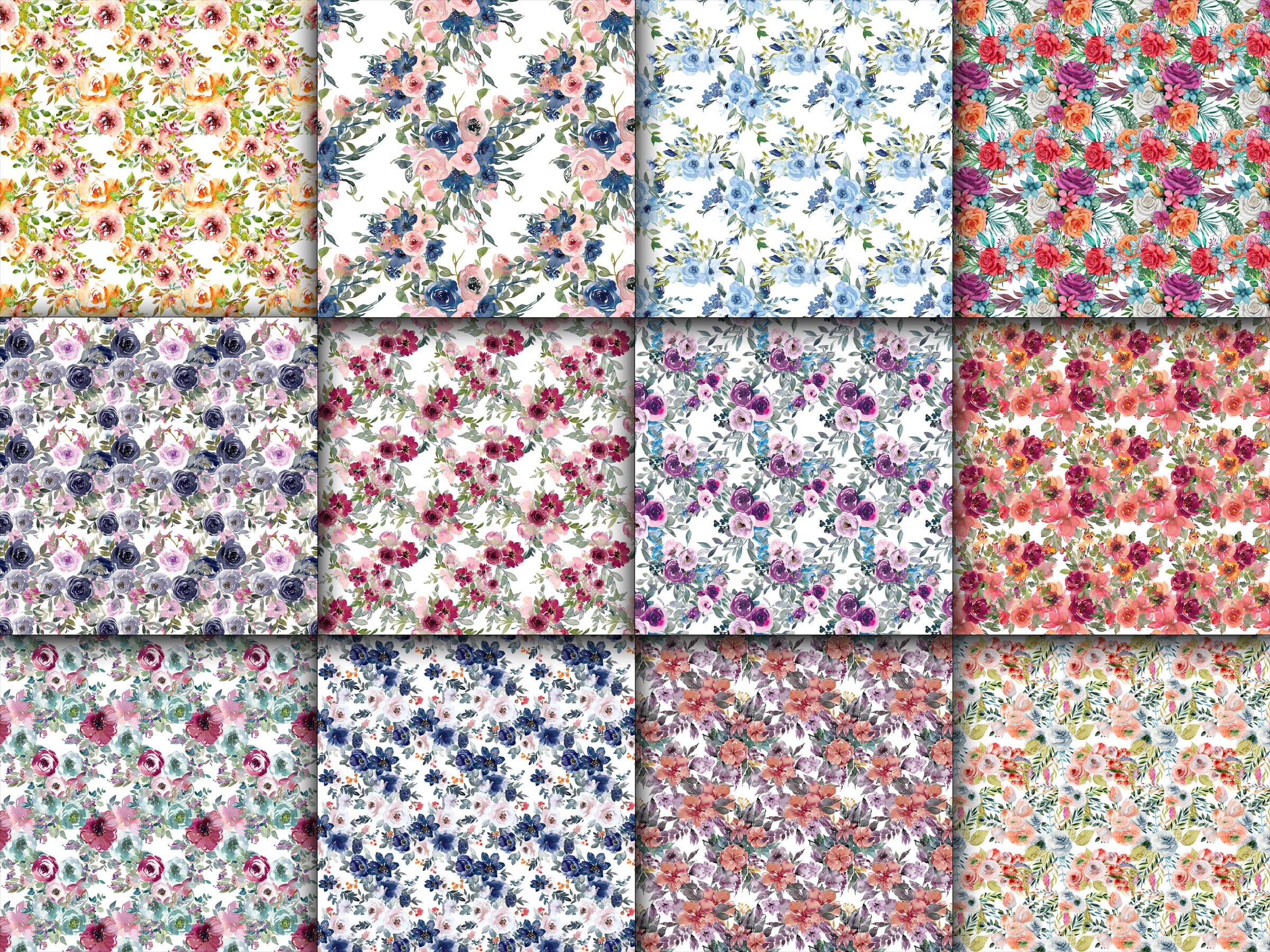 Floral Patterns Digital Paper - SEAMLESS - Watercolor Flower Patterns ...