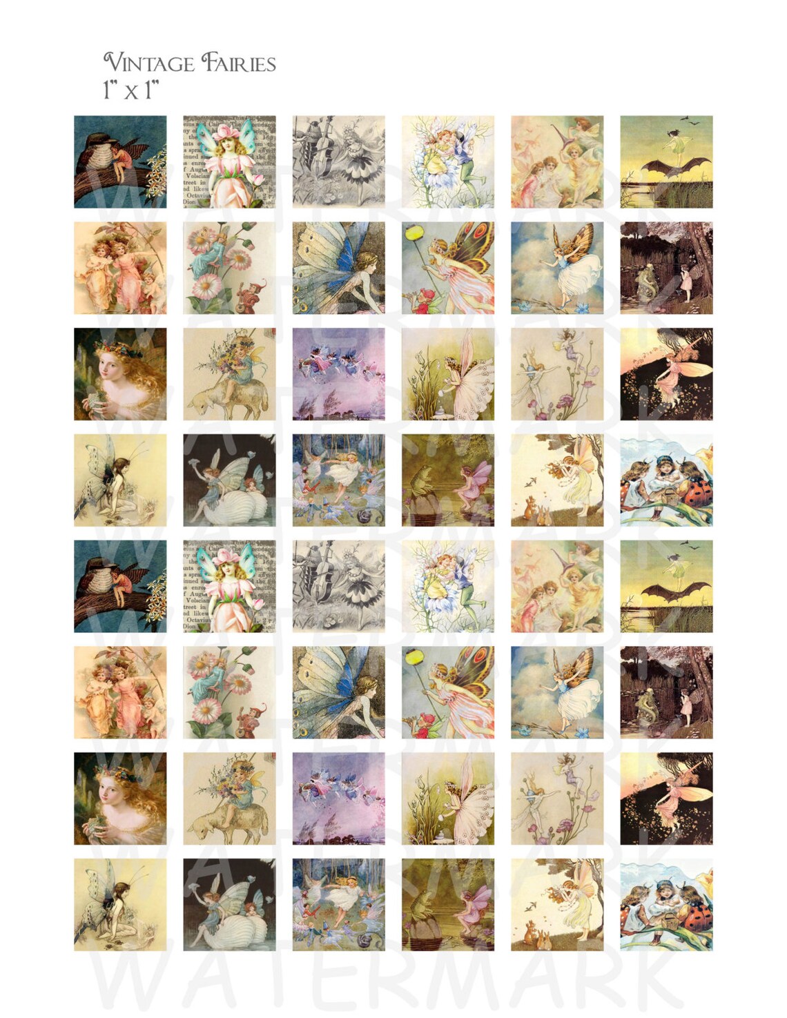 Vintage Fairies - Digital Collage Sheet - 1 Inch (1 X 1) - INSTANT ...