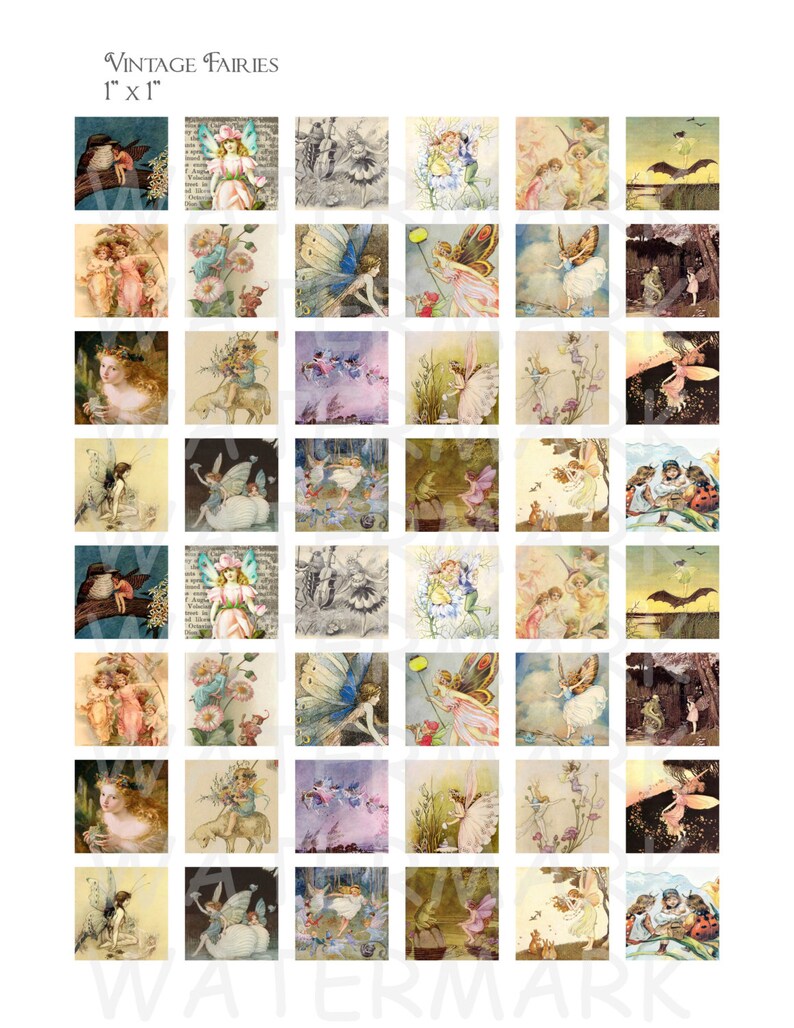 Vintage Fairies - Digital Collage Sheet - 1 Inch (1 X 1) - INSTANT ...