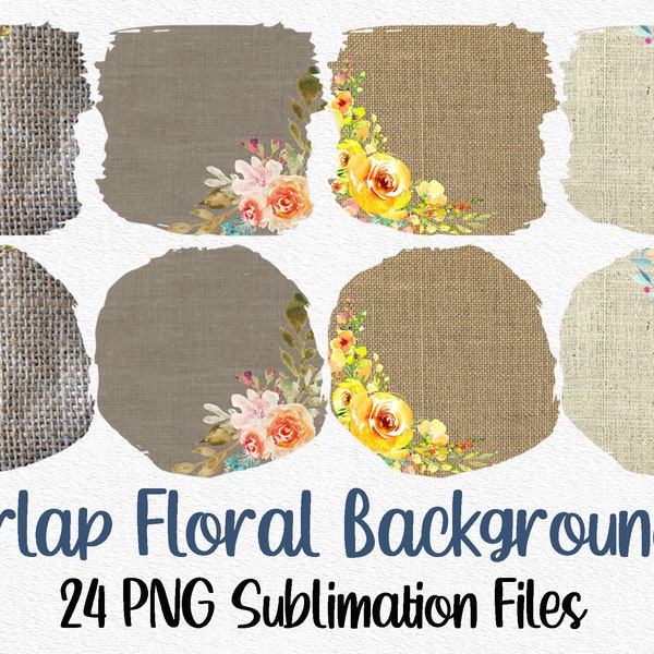 Floral jute sublimatie bundel - 36 sublimatie achtergronden - bloem jute illustraties - jute PNG-bestanden - jute sublimatie achtergronden
