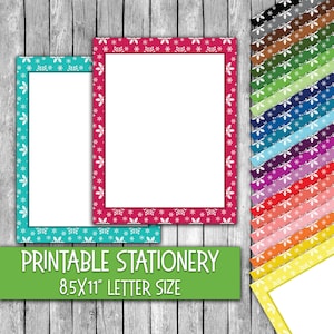 Papelería navideña imprimible - Papel de carta navideño con copos de nieve de colores - Membretes - 16 diseños - 8,5 x 11 pulgadas - Uso comercial
