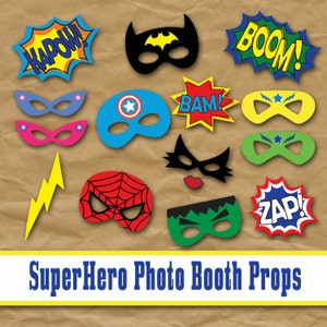 SuperHero Photo Booth Props and Decorations - Printable Props and Decorations - Over 45 Images - Digital Download- INSTaNT DOWNLoAD