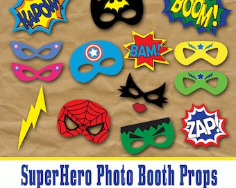 SuperHero Photo Booth Props and Decorations - Printable Props and Decorations - Over 45 Images - Digital Download- INSTaNT DOWNLoAD