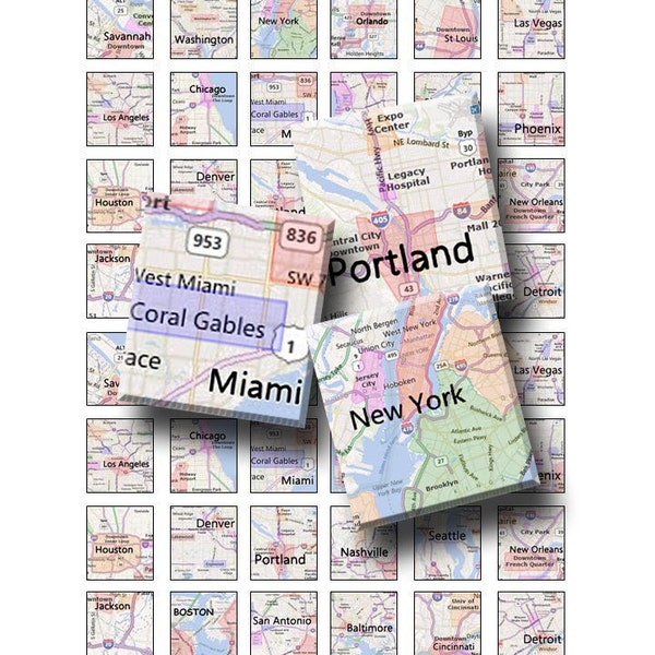 City Maps - Digital Collage Sheet   - .75 x .83 Scrabble Size - INSTANT DOWNLOAD