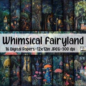 Whimsical Fairyland Digital Paper - Whimsical Fairyland Printable Paper - 16 Designs - 12in x 12in - Commercial Use - INSTANT DOWNLOAD