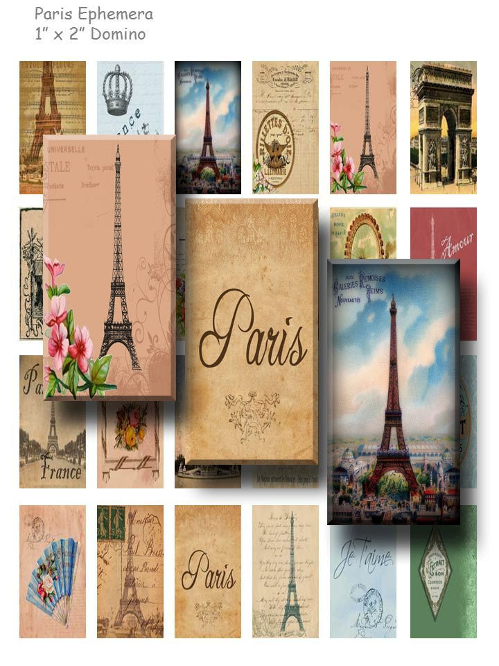 Paris Ephemera - Digital Collage Sheet - 1 X 2 Inch Domino - INSTANT ...