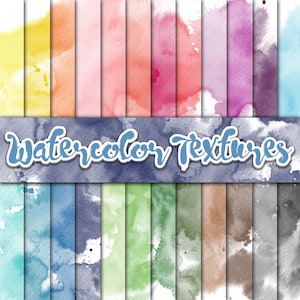 Watercolor Textures Digital Paper - Colorful Watercolor Paint Textures -  24 Colors - 12in x 12in - Commercial Use -  INSTANT DOWNLOAD