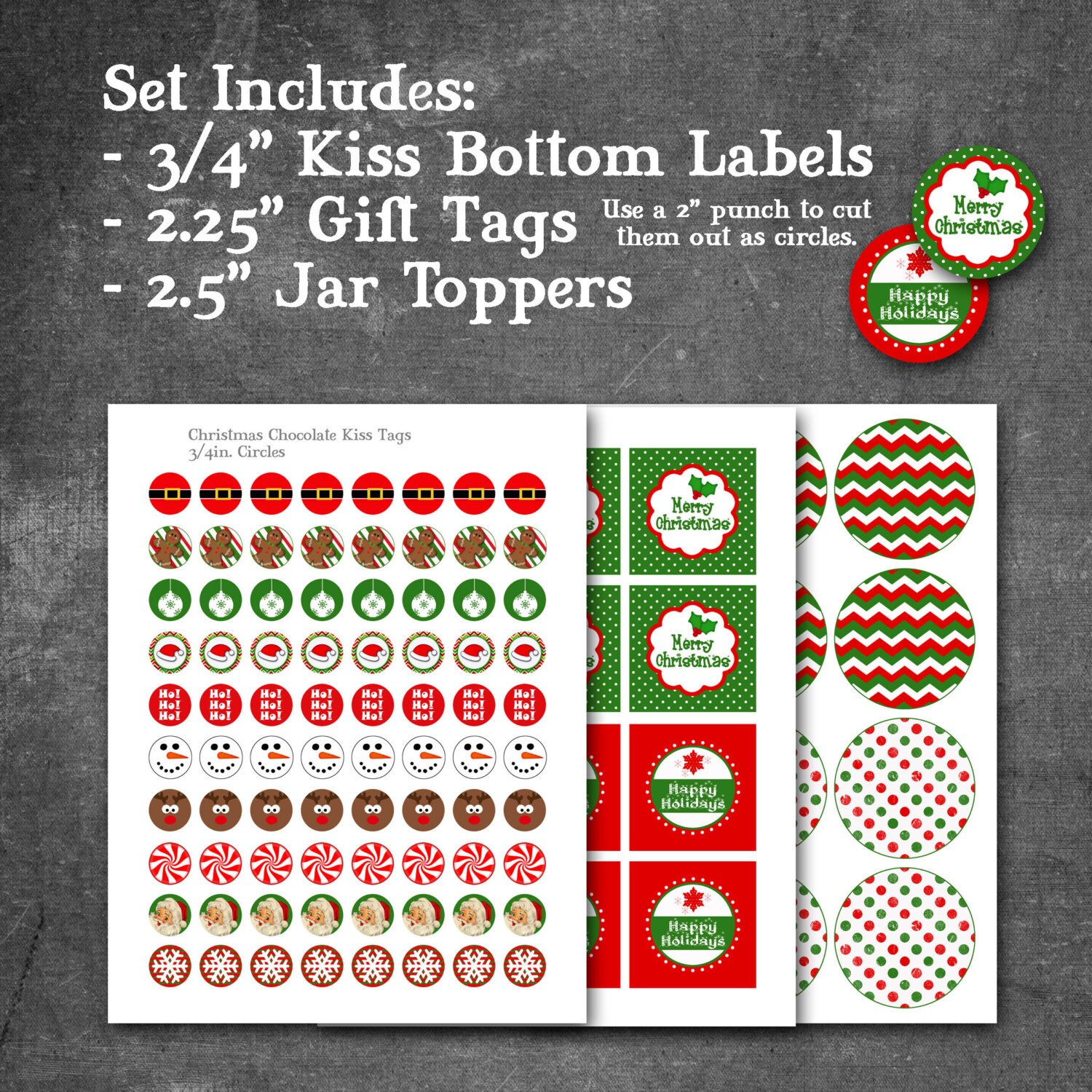 Christmas Chocolate Kiss Gift Set Printable Set Includes Etsy