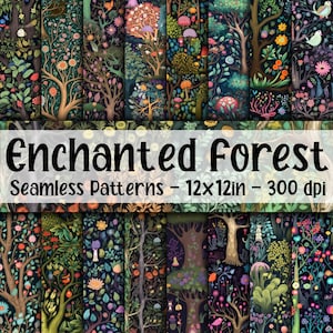 Enchanted Forest SEAMLESS Patterns - Enchanted Forest Digital Paper - 16 Designs - 12x12in - Commercial Use - Whimsical Forest Patterns