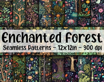 Enchanted Forest SEAMLESS Patterns - Enchanted Forest Digital Paper - 16 Designs - 12x12in - Commercial Use - Whimsical Forest Patterns