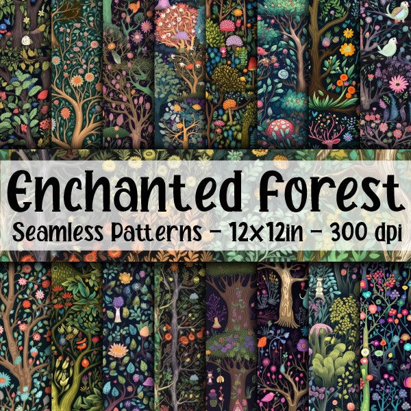 Enchanted Forest SEAMLESS Patterns - Enchanted Forest Digital Paper - 16 Designs - 12x12in - Commercial Use - Whimsical Forest Patterns